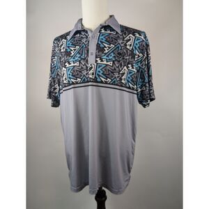 Tattoo Golf Men's L Polo Zone 18 Gray Blue Geometric Design Performance Active
